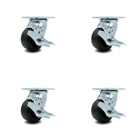 Service Caster 4 Inch Polyolefin Caster Set with Ball Bearings and Brake/Swivel Lock SCC SCC-30CS420-POB-TLB-BSL-4